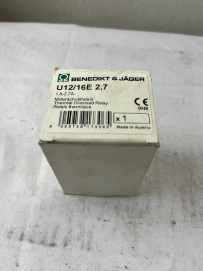 Benedikt & Jäger U12/16E 2.7 Thermal Overload Relay 1.8–2.7A NEW Spare Part