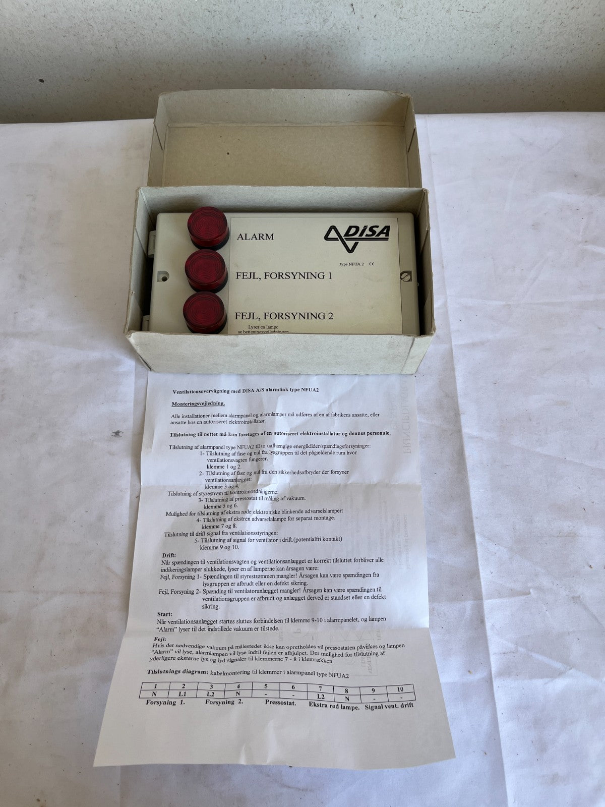 DISA NFUA 2 Ventilation Alarm Panel 3 Red Lamps New Spare Unit Danish