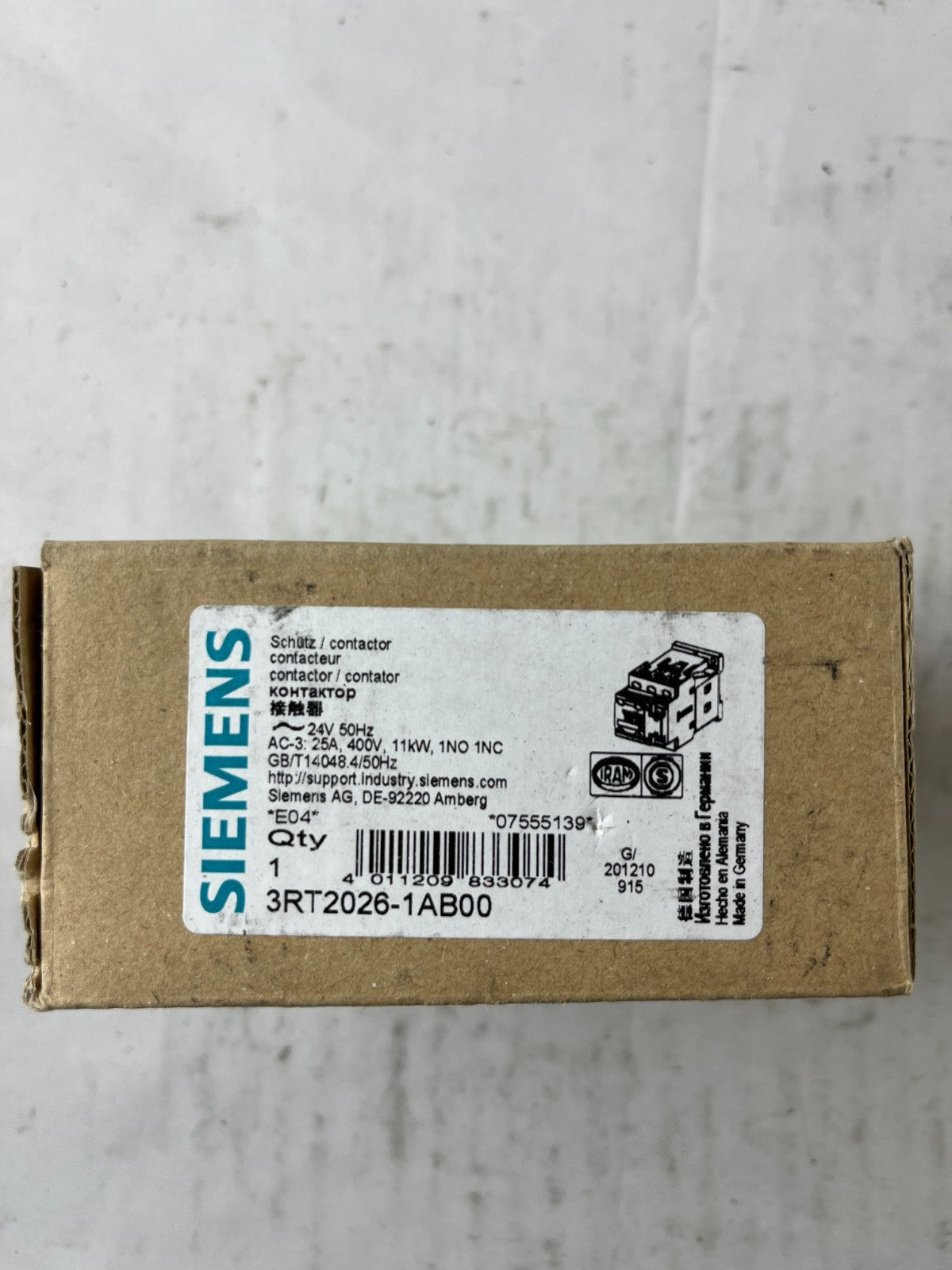 Siemens 3RT2026-1AB00 SIRIUS Contactor 11kW 24VAC Coil New In Box
