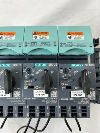 Siemens Sirius 3RV2011 Motor Starter Lot 3x MPCB 1.1-3.2A w Base Modules Used