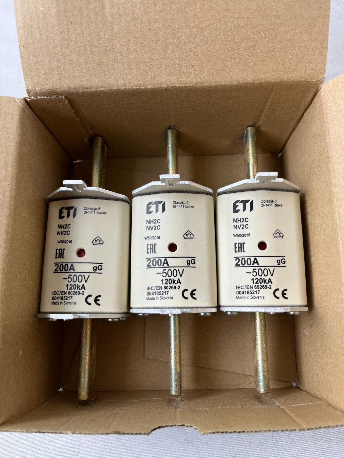 ETI NH2C NV2C 200A 500V NH Fuse gG 120kA IEC 60269 Lot of 3 NEW Units