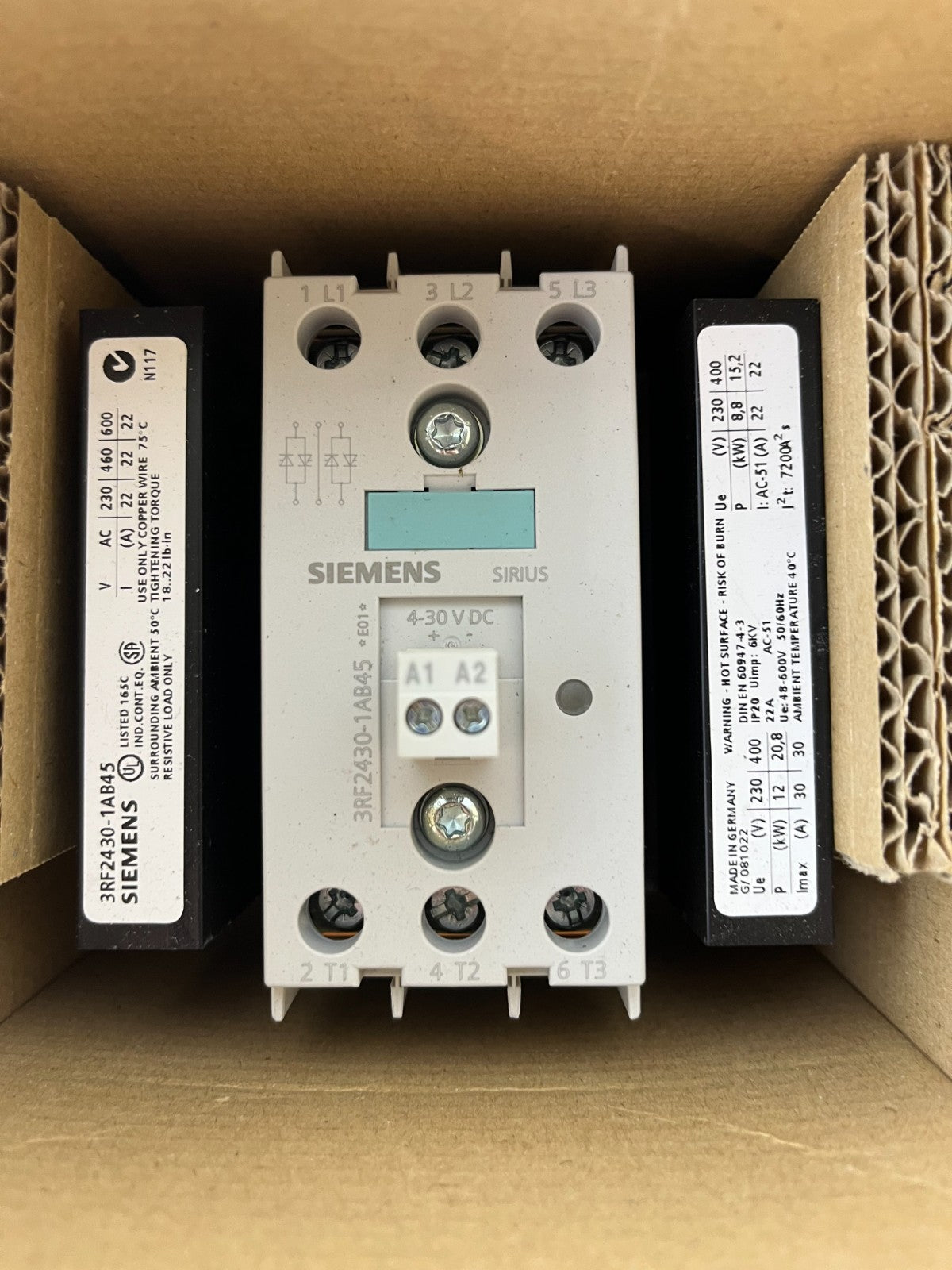 Siemens 3RF2430‑1AB45 Sirius 3‑Phase Solid State Contactor 30A 48–600Vac New