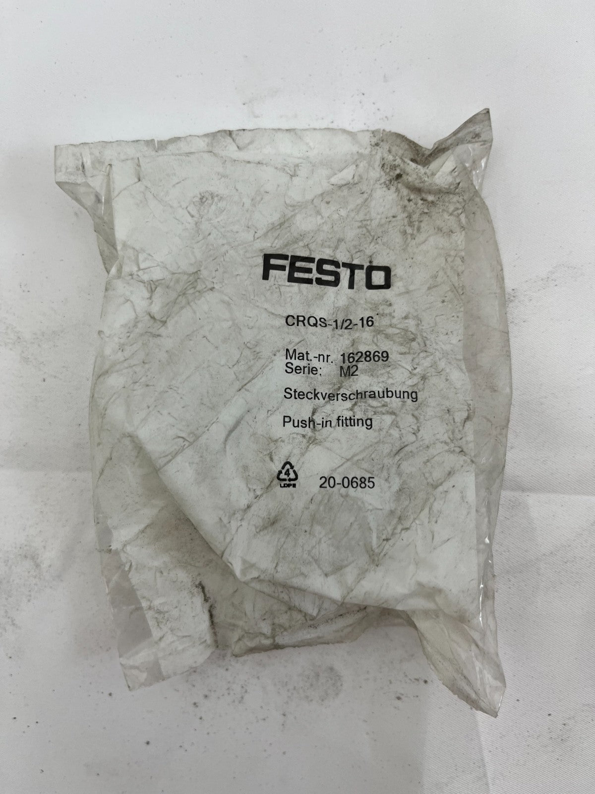 Festo CRQS-1/2-16 Push-In Fitting 162869 1/2" Male to 16mm Tube Sealed Unused