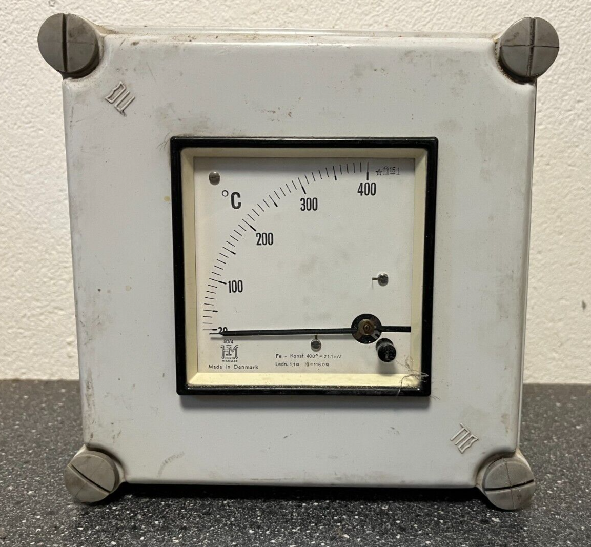 Vintage H. Helweg Mikkelsen Industrial Analog Temperature Gauge 0-400°C Denmark