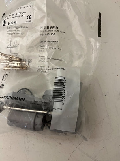 Hirschmann N6RFFR Cable Socket 931553106 6-Pole Crimp Contacts New Sealed