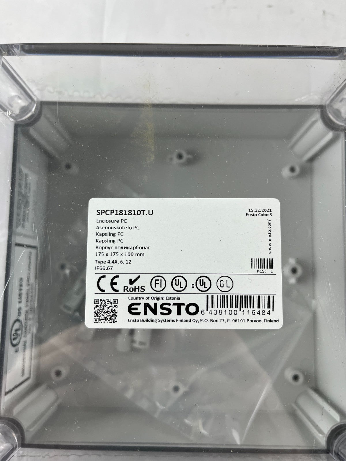 Ensto SPCP181810T.U PC Enclosure 175x175x100mm IP66 IP67 New Spare Part