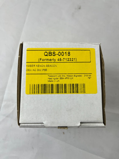 Klaxon QBS‑0018 Flashguard Amber Xenon Beacon 230V AC 3W IP65 Surface Mount New