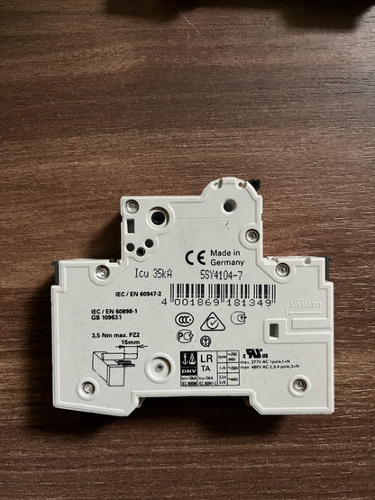 Siemens 5SY4104-7 MCB C4 4A Miniature Circuit Breaker Bundle of 2 Used Germany