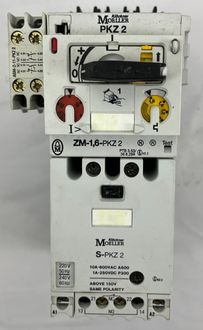 Moeller PKZ2 Motor Protection Breaker ZM-1,6-PKZ2 S-PKZ2 1-1.6A 10A 600VAC Used