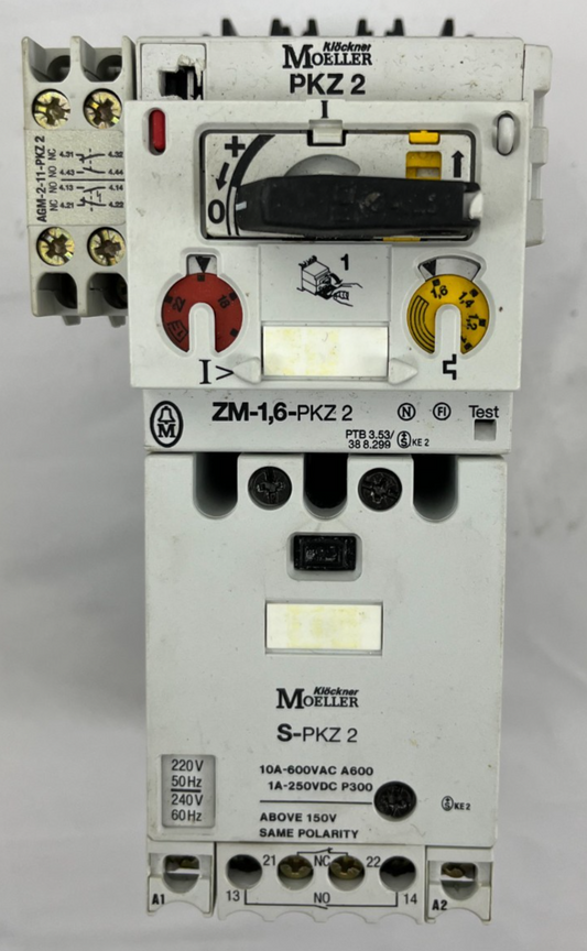Moeller PKZ2 Motor Protection Breaker ZM-1,6-PKZ2 S-PKZ2 1-1.6A 10A 600VAC Used