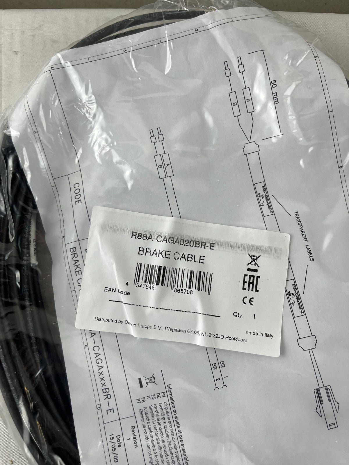 Omron R88A-CAGA020BR-E Servo Motor Brake Cable 20 m New Sealed Unused