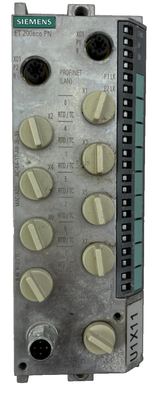 Siemens ET200eco PN Analog Input Module 8AI RTD/TC 144-6KD50-0AB0 IP67 Used