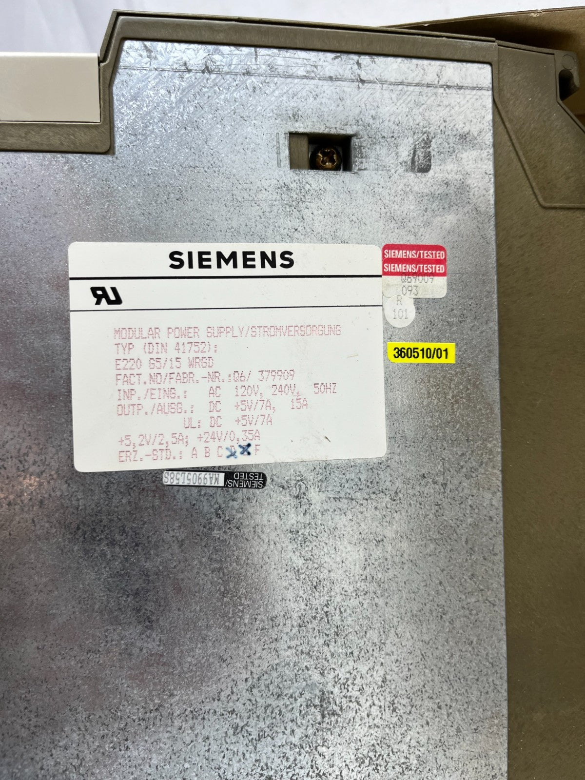 Siemens SIMATIC S5 PS 951 Power Supply 6ES5951‑7LD12 115/230 V AC 5 V DC 7/15 A
