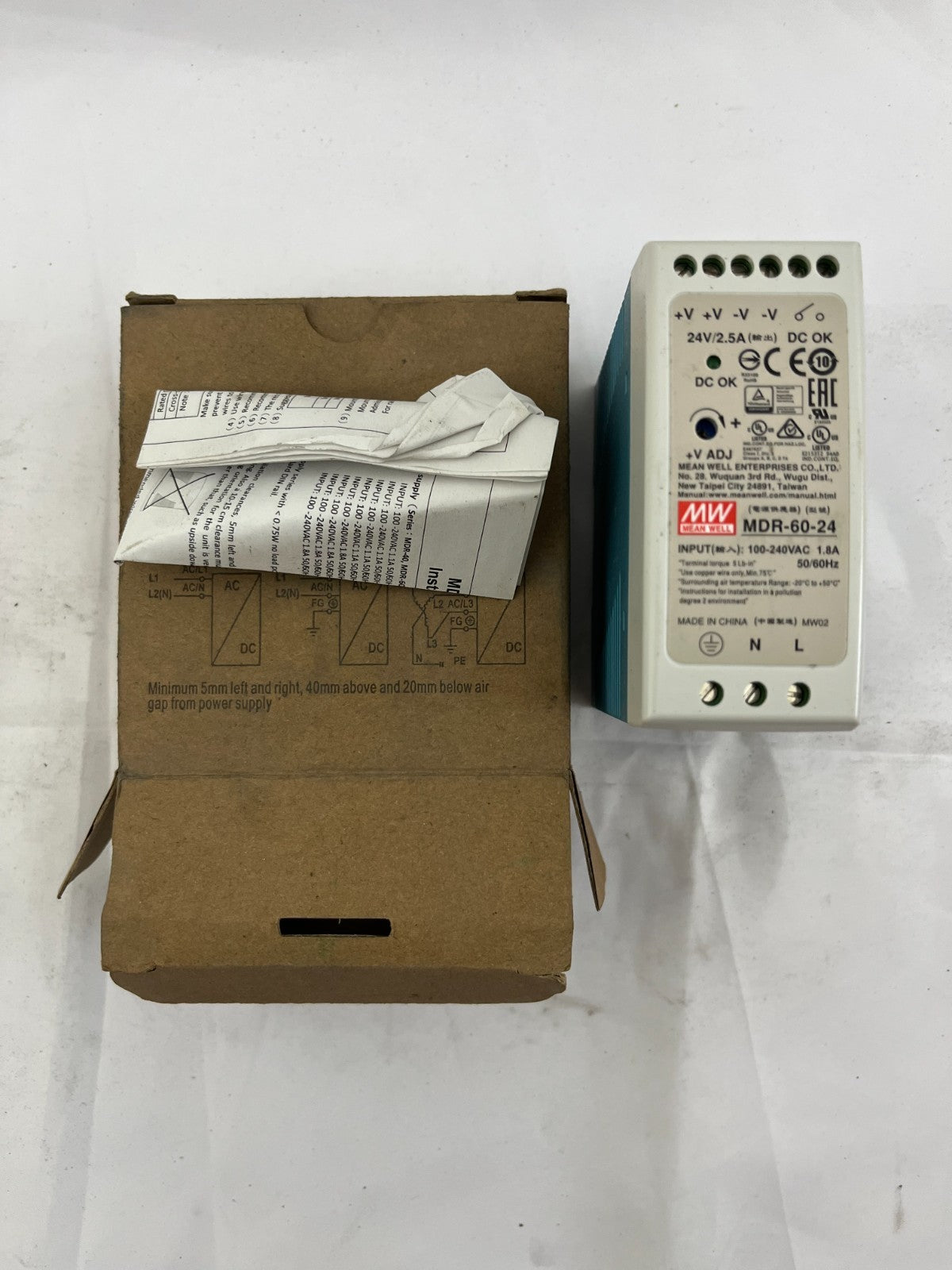 New Mean Well MDR-60-24 DIN Rail Power Supply 24V 2.5A 60W Sealed Box