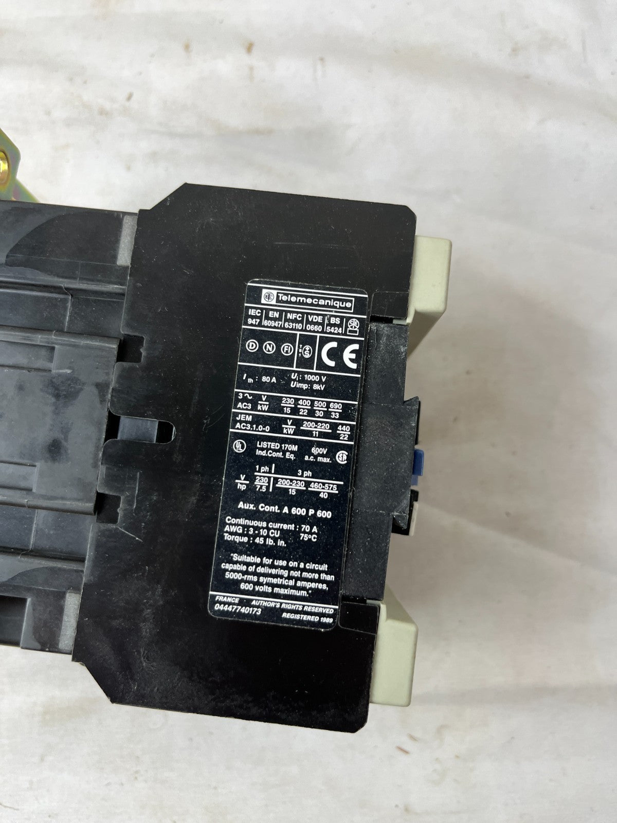 Telemecanique LC1D5011 Contactor 80A 3 Pole 1NO 1NC Used Spare Unit