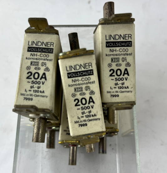 Lindner NH-C00 7999 Fuse 20A 500V gL-gI Vollschutz Corrosion Resistant Lot of 6x
