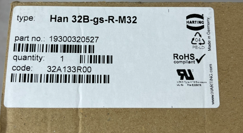 Harting Han 32B-gs-R-M32 Hood Housing M32 Cable Entry New Spare Unit