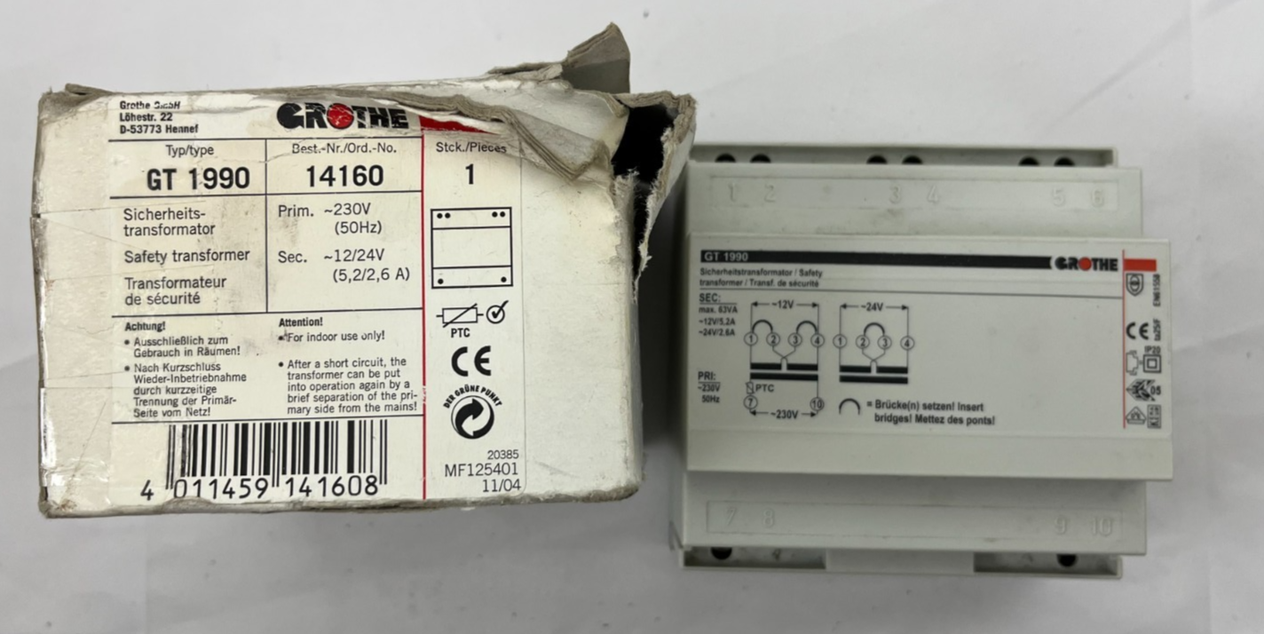 Grothe GT 1990 Safety Transformer 12/24V 5.2/2.6A Model 14160 New Open Box