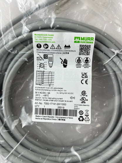Murr Elektronik 7000-17141-2911000 M12 8-Pin Female 90° Shielded Cable 10m PUR
