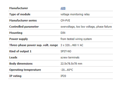 ABB Module 1SVR550870R9400 voltage monitoring relay 185÷265VAC; DIN SPST-NO IP20