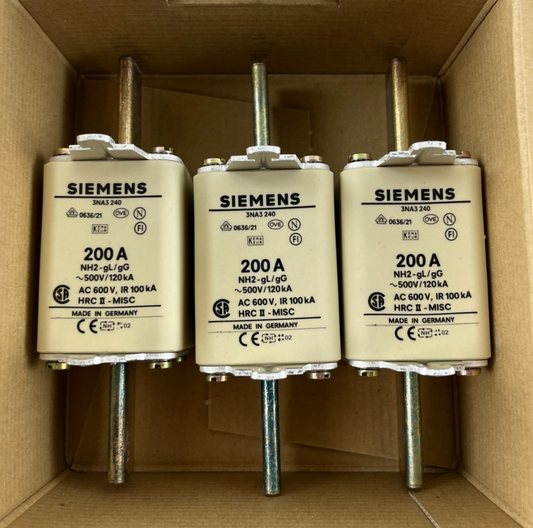 Siemens 3NA3 240 NH2 200A 500V gG LV HRC Fuse Links Box of 3 New Spare