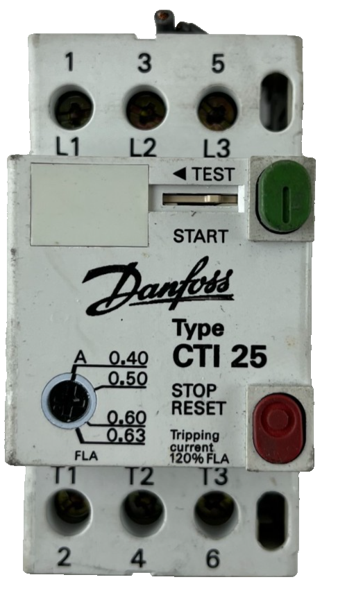 Danfoss CTI 25 Motor Circuit Breaker 0.40–0.63A Thermal Overload Relay Used