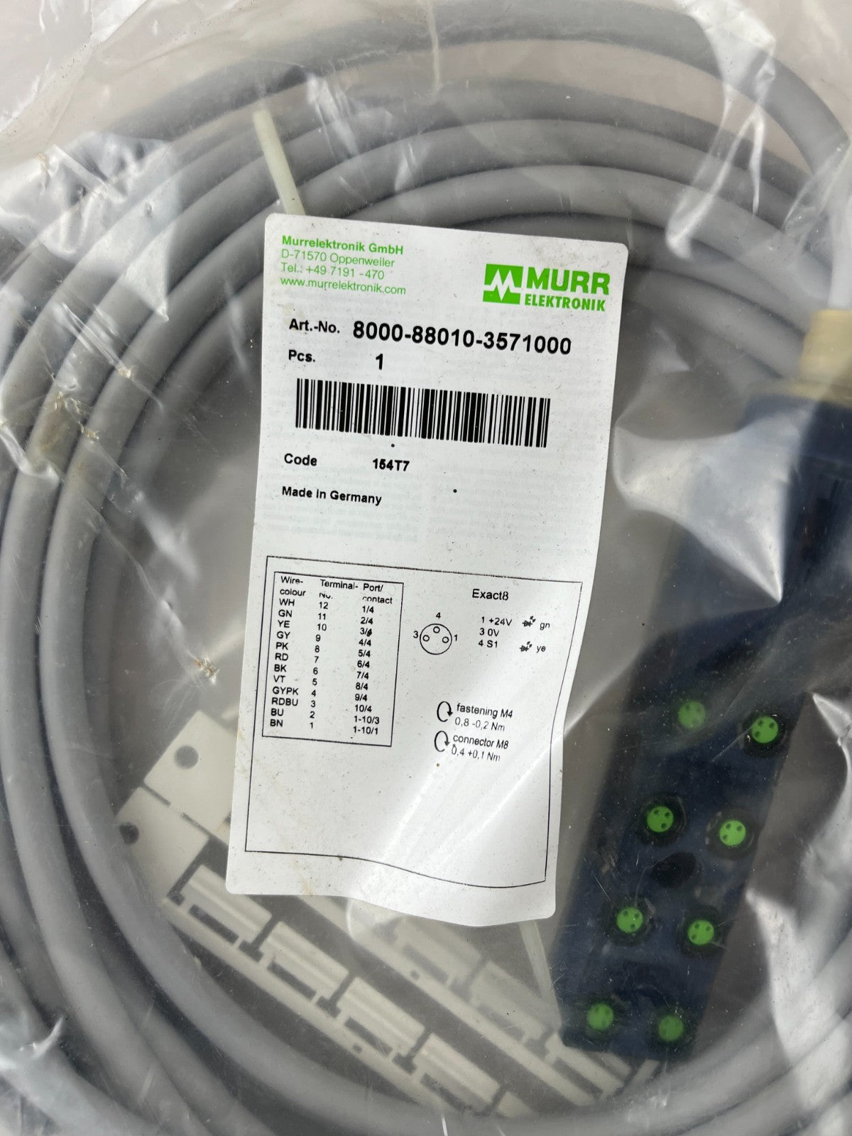 Murr Elektronik 8000-88010-3571000 Exact8 M8 Distribution Cable 8×M8 3-Pin 10m