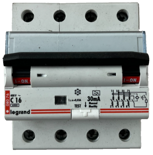 Legrand C16 RCBO 4P 400V 30mA Residual Circuit Breaker Used Spare Unit