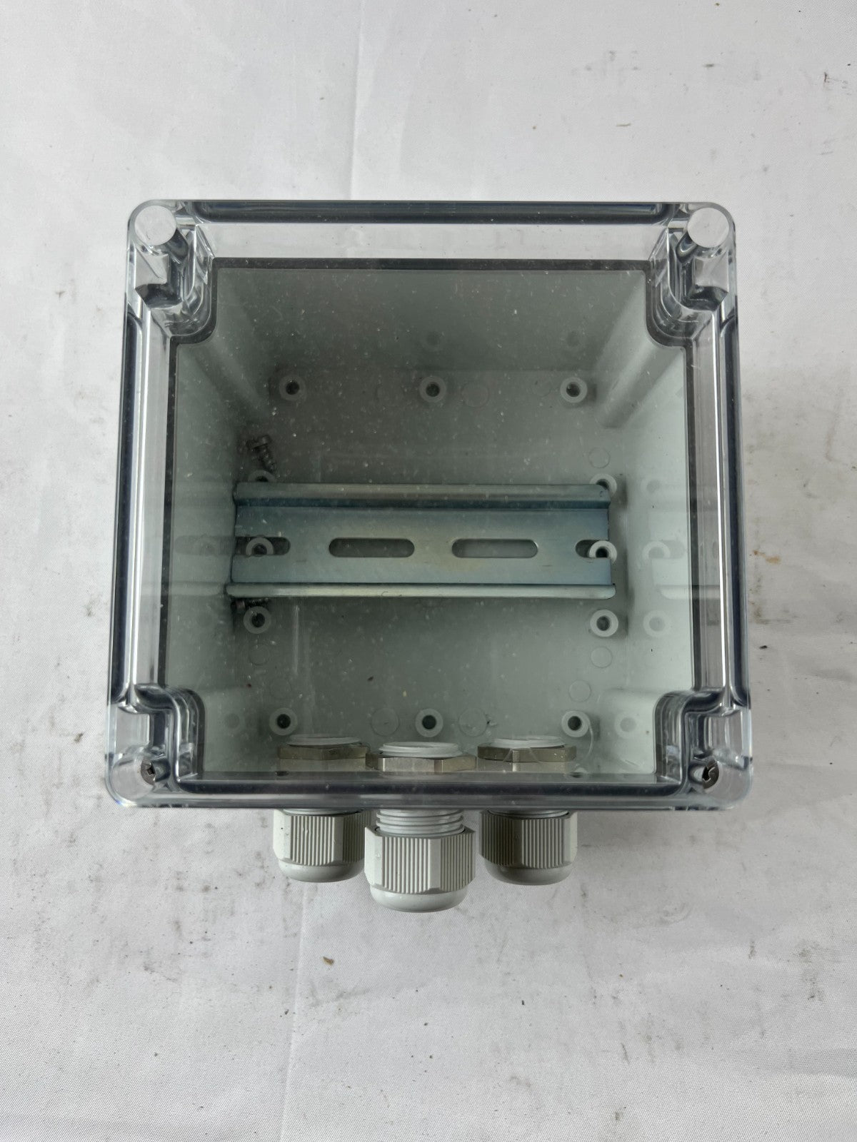 Industrial Junction Box 110x90mm Clear Lid 3x Cable Glands Used Spare Unit