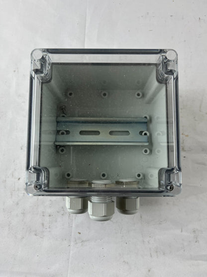 Industrial Junction Box 110x90mm Clear Lid 3x Cable Glands Used Spare Unit