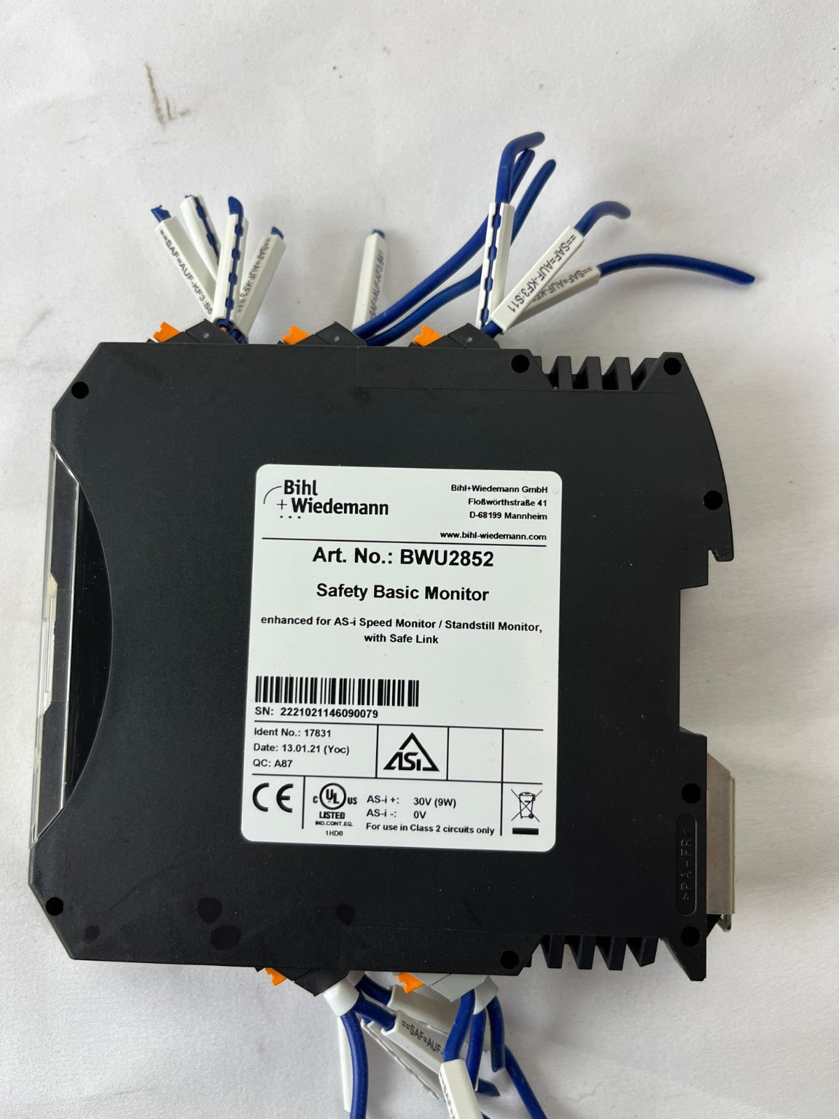 Bihl+Wiedemann BWU2852 AS-i Safety Basic Monitor Ethernet Used Spare Unit