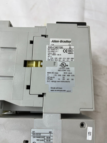 Allen-Bradley Motor Starter Bundle 100-C60 Contactors 193-EEGE Overload Relay