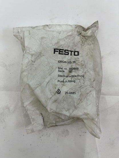 Festo CRQS-1/2-16 Push-In Fitting 162869 1/2" Male to 16mm Tube Sealed Unused