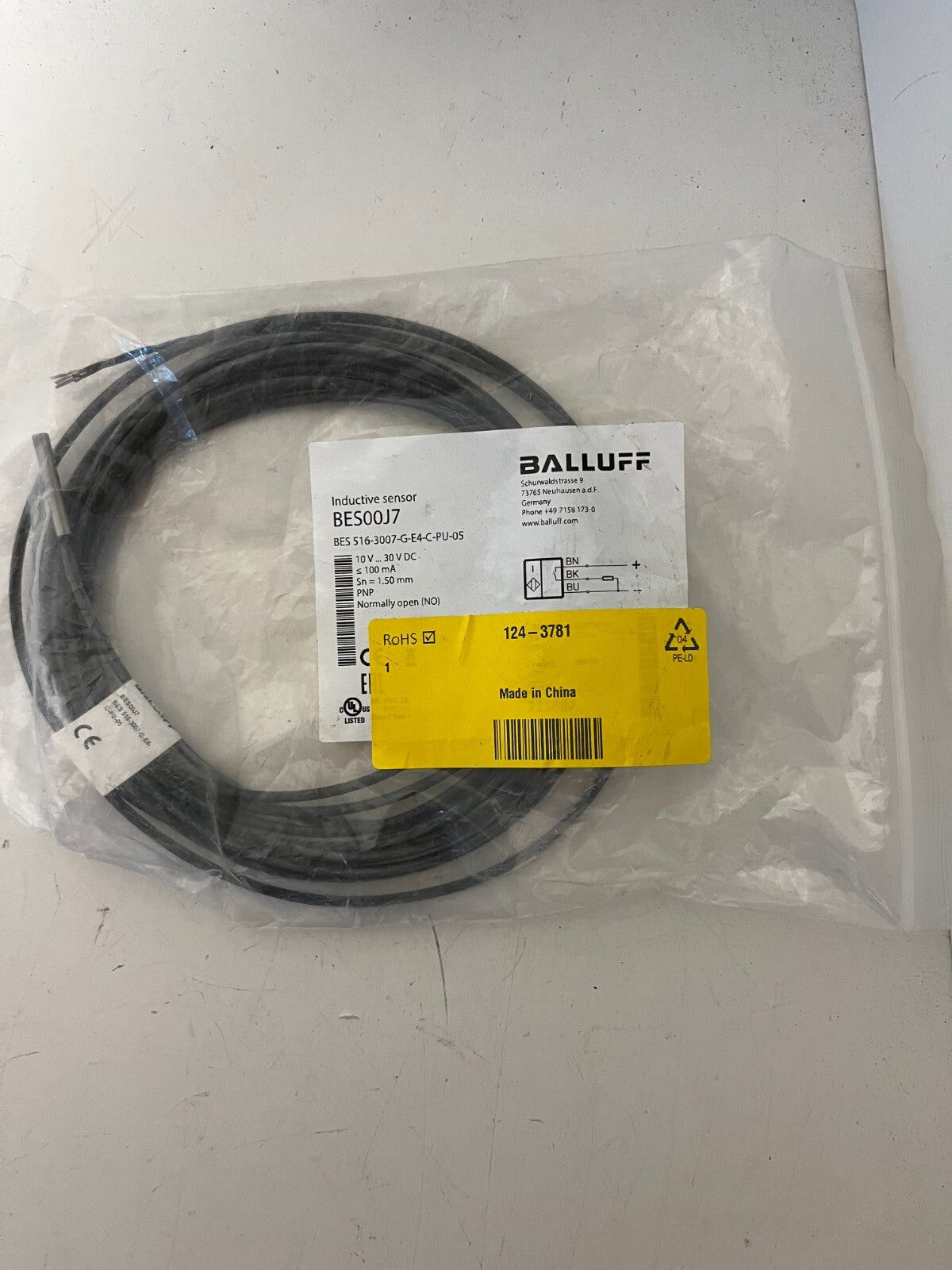Balluff BES00J7 Inductive Sensor BES 516-3007-G-E4-C-PU-05 PNP NO 1.5mm New