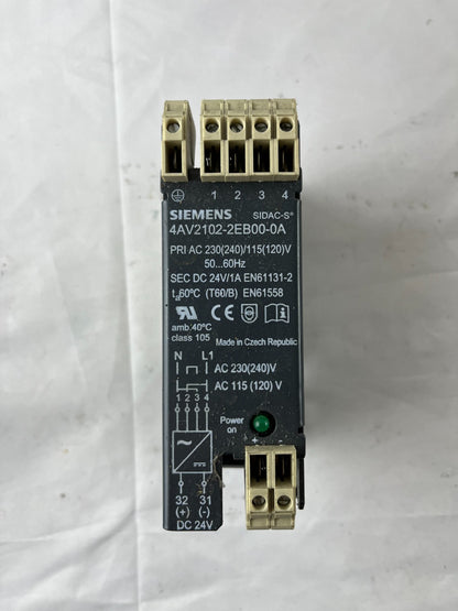 Siemens SIDAC-S 4AV2102-2EB00-0A Power Supply 24V DC 1A 115/230V AC Used Spare