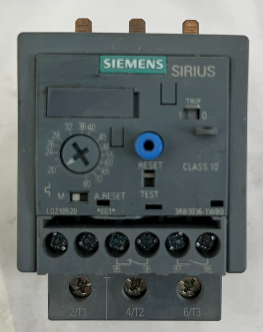 Siemens SIRIUS 3RB3036-1WB0 Overload Relay 20–80A Electronic Class 10E S2 Used