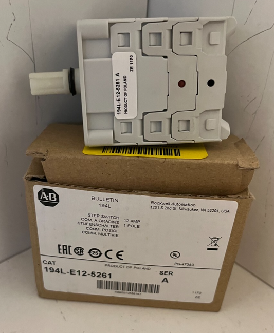 NEW Allen Bradley 194L-E12-5261 Step Switch 12A 1-Pole 194L-E12-5261 - New