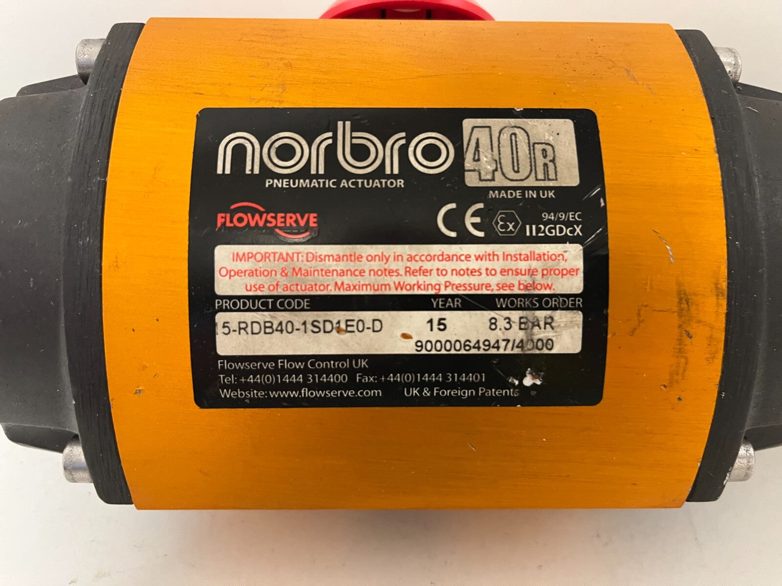 Flowserve Norbro 40R Pneumatic Actuator 15-RDB40-1SD1E0-D - Used, Working