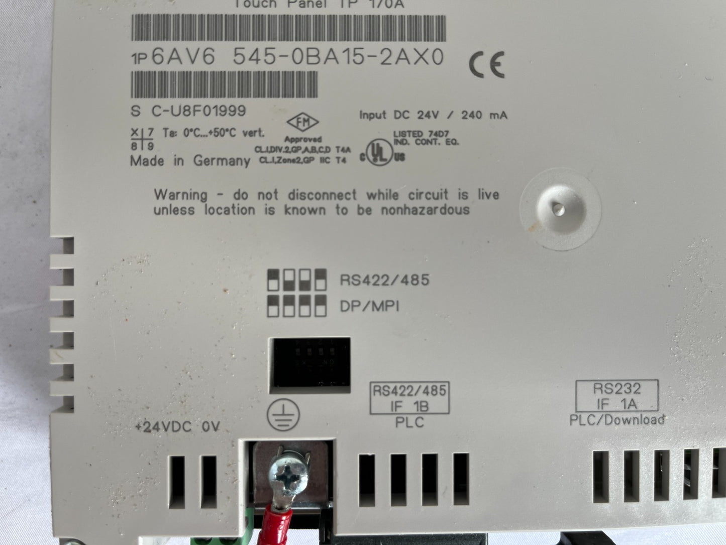 Siemens Tp170A 6Av6545‑0Ba15‑2Ax0 Hmi Touch Panel 5.7In 24V Used Spare Unit