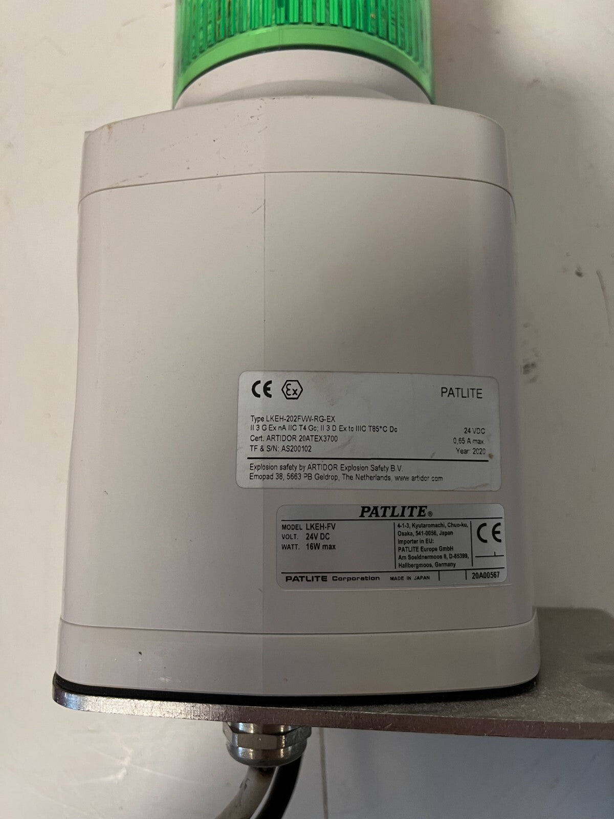Patlite LKEH-FV LED Signal Tower Light & Alarm 24V DC 16W - ATEX Explosion Proof