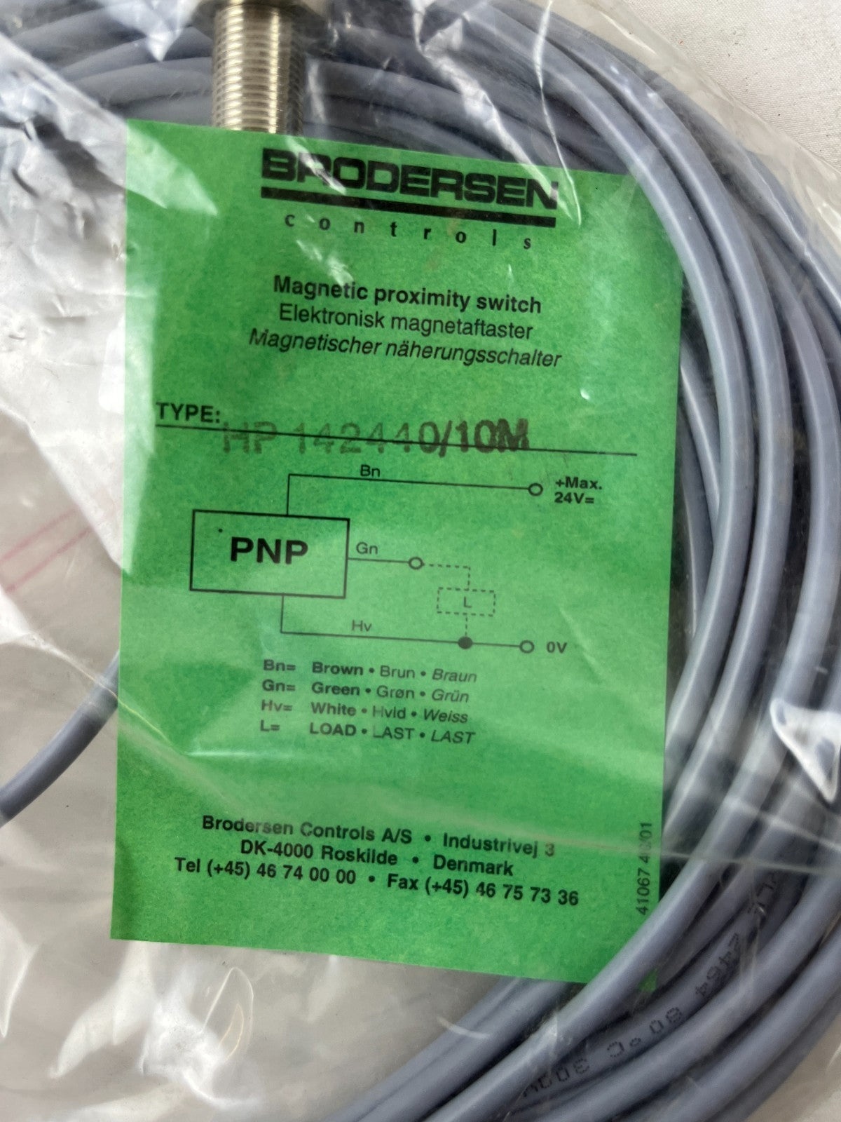 Brodersen HP142440/10M Magnetic Proximity Switch PNP 24V 10M New Sealed Unit