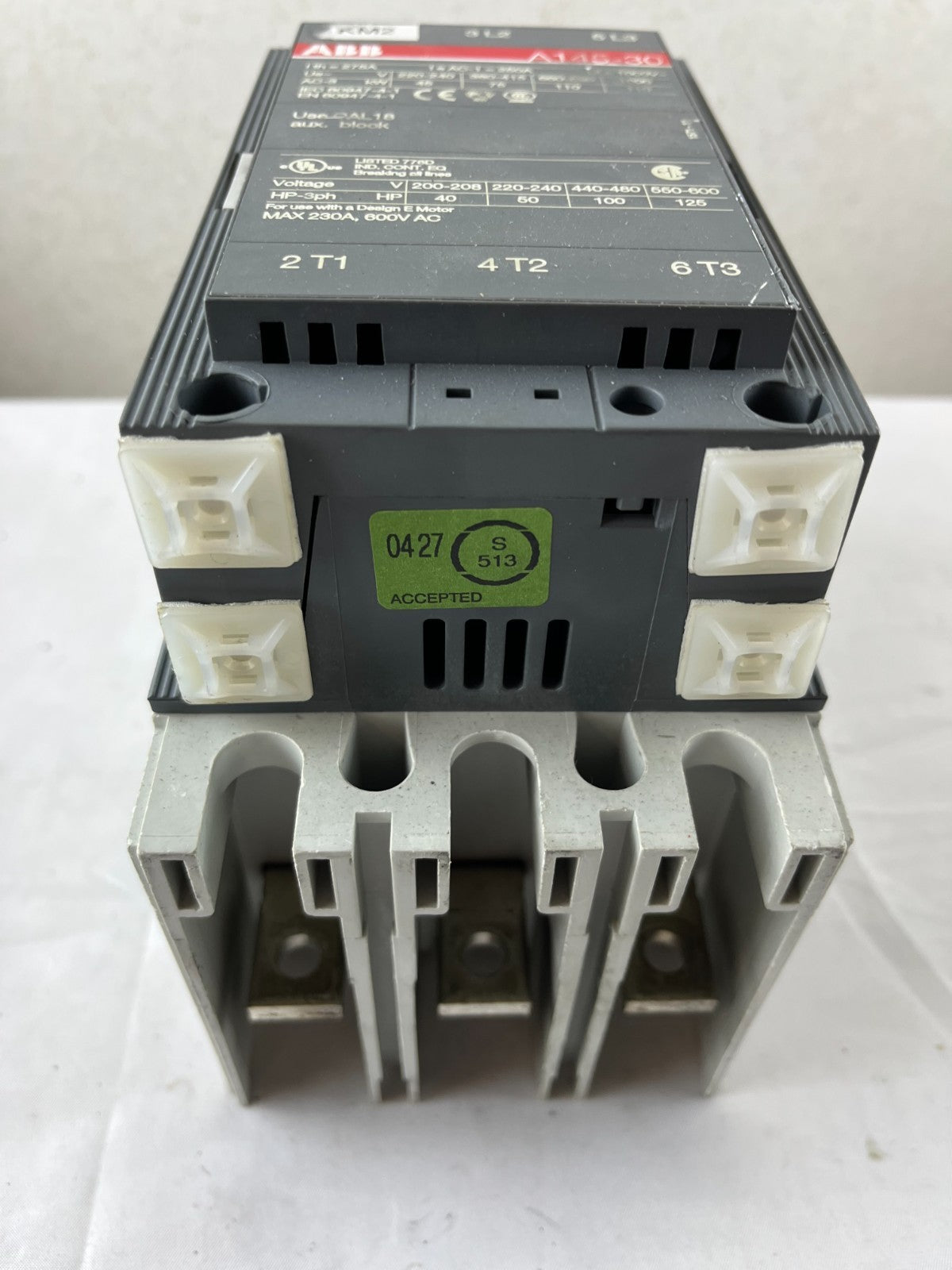 ABB A145-30 Power Contactor 3-Pole 250A AC-1 110–120V Coil With A145 Base Used