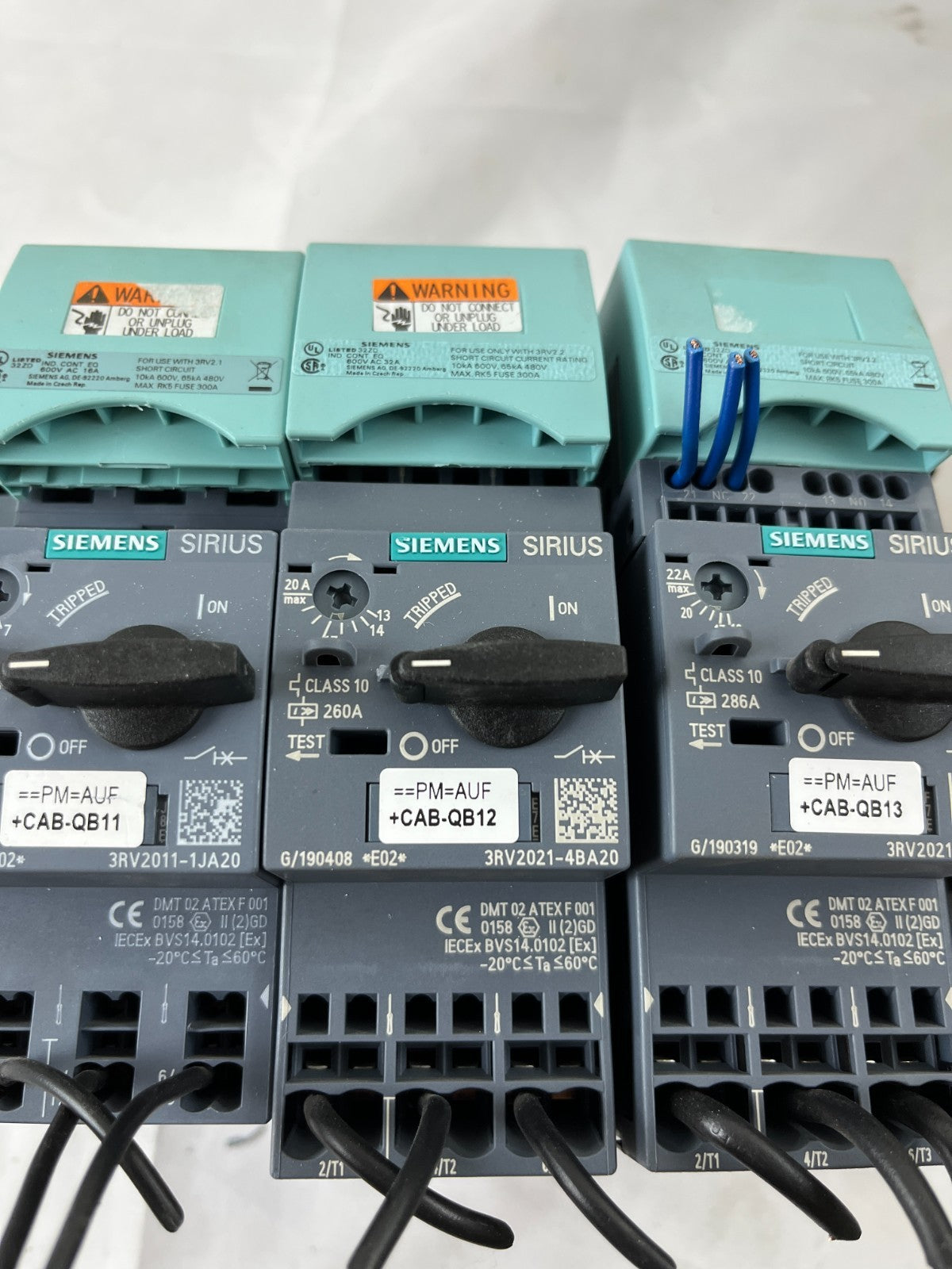 Lot of 3x Siemens Sirius 3RV2021 Motor Protection Breakers 3RV2011-1JA20 Used
