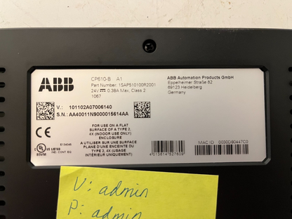 ABB CP610-B HMI Control Panel 10.1" Touchscreen 24VDC Ethernet USB Used