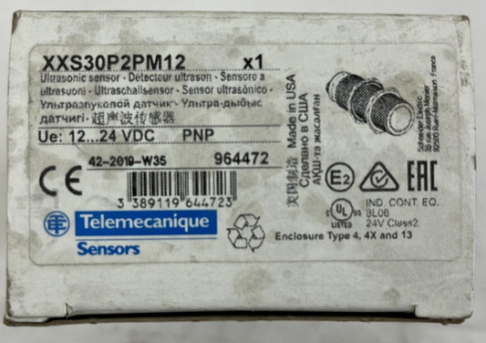 Telemecanique XXS30P2PM12 Ultrasonic Sensor M30 PNP 2m Range 12–24VDC New In Box