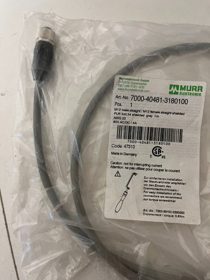 Murrelektronik 7000-40481-3180100 M12 Shielded Cable 1m Male/Female New