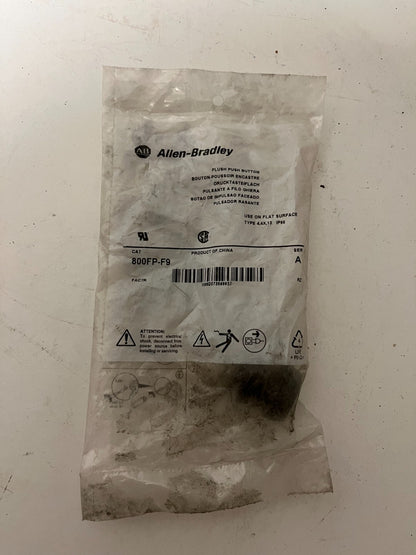 Allen-Bradley 800FP-F9 Flush Push Button, 22mm, IP66, NEW OEM Bag 1 Piece