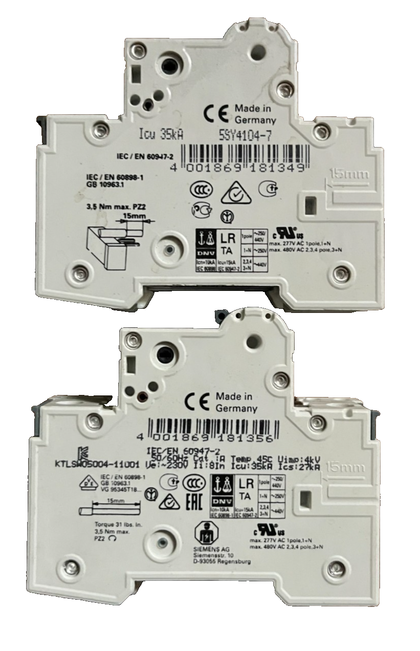 2x Siemens MCB Circuit Breaker & Auxiliary Switches 5SY4104-7 5SY4106-7 5ST301