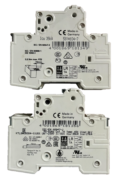 2x Siemens MCB Circuit Breaker & Auxiliary Switches 5SY4104-7 5SY4106-7 5ST301