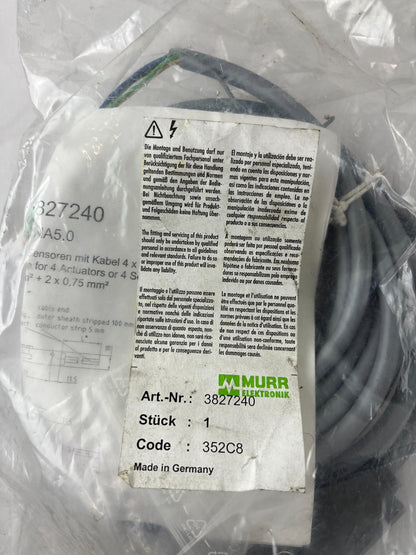 Murr Elektronik 3827240 Passive Distribution Box 4xM8 3-Pole 5m Cable MVH4S-RNA5